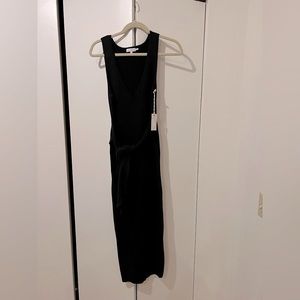 Good American Dress Midi Knit Tie Waist  V-Neck Sleeveless Fitted Black L NWT